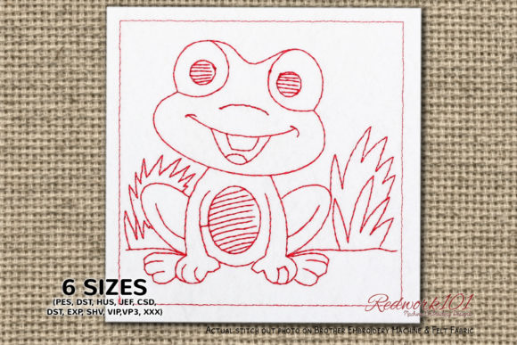 Happy Cartoon Frog Redwork